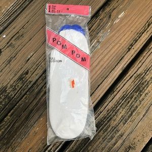 Pom Pom Tennis Socks White Blue Cushion Cotton Nylon 1 pr USA Vintage 60s 70s.